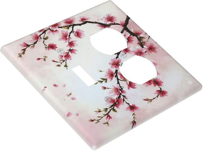 Decorative Outlet Covers Rustic Branch with Pink Flowers Plum Blossom 2 Gang Wall Plate Single Toggle Duplex Light Switch Cover Switch Plate Covers Faceplate for Bedroom Home Decor