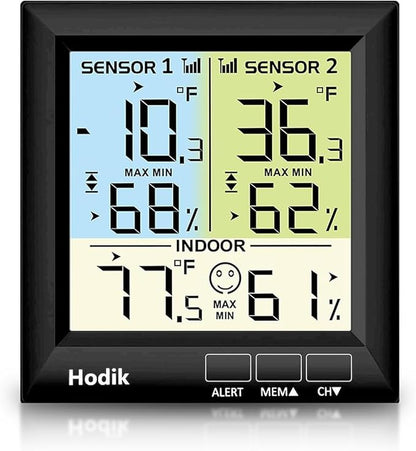 Wireless Freezer Thermometer with Alarm Refrigerator Thermometer, Fridge Freezer Alarm Thermometer Digital with 3 Adjustable Backlight and 330FT Remote Range for Kitchen Home Restaurant (Black)