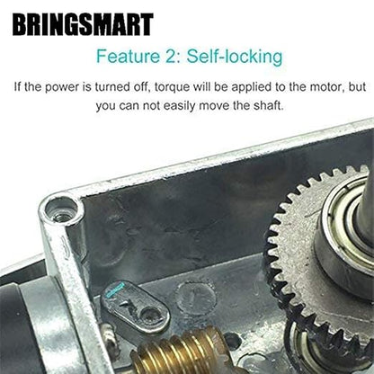 Bringsmart Self-Locking 24V 160rpm DC Worm Gear Motor 10kg.cm Reversed Mini Turbine Geared Motor for DIY Robot Curtain Machine Rotating Table Door Lock (24V 160rpm)