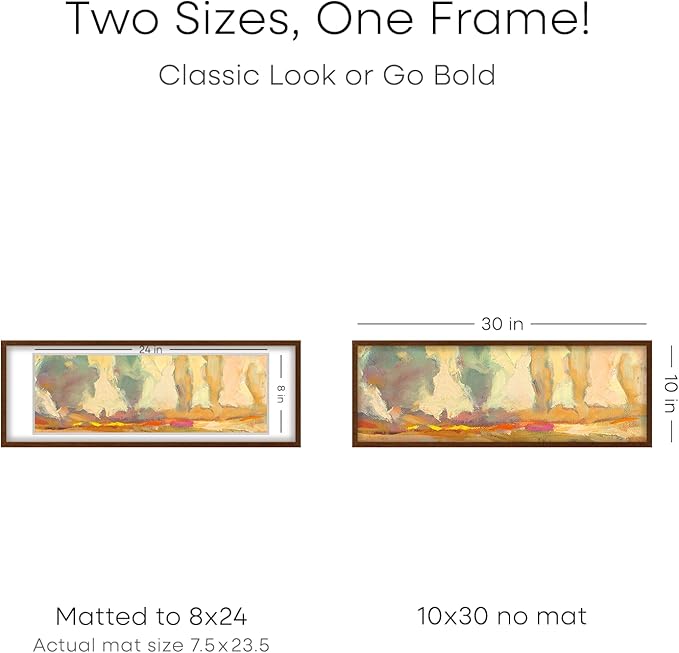 Homeforia 10x30 Picture Frame Brown, High End Dark Oak 10x30 Walnut Wood Poster Frame with Mat 8x24 Print, 10 x 30 Wooden Frame Matted to 8 x 24 Photo, 30x10 Frames, Tempered Glass, Wall Kit, Set of 1