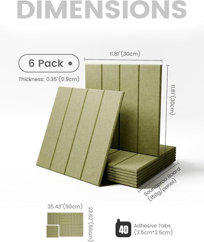 Large Felt Bulletin Board 48" x 36" Cork Board Alternative - 6 Pack with 40 Safe Removable Adhesive Tabs, Cork Boards for Walls Cork Board for Home Office Classroom Pin Board (Olive Green)