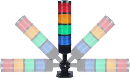 Led Signal Tower Stack Lights, Industrial Signal Warning Lights, Column Tower Lamp with Rotatable Base, Steady/Flashing Switchable, 110V 220V AC(4-Layer, with Buzzer) Black