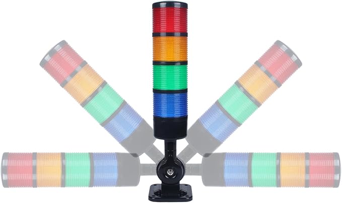Led Signal Tower Stack Lights, Industrial Signal Warning Lights, Column Tower Lamp with Rotatable Base, Steady/Flashing Switchable,12V 24V DC(4-Layer, with Buzzer) Black