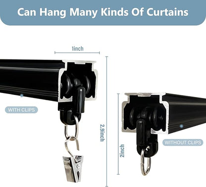 Curtain Track Ceiling Mount heavy duty sliding Curtains Tracks rails Rod System Room Divider with clips 12-15ft Black