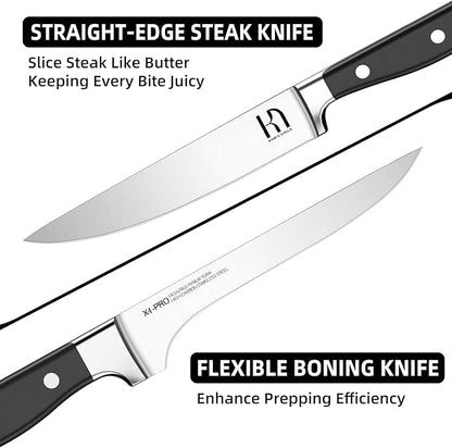 Knife Set, 15 Pcs Kitchen Knife Block Set, Enduring Razor-Sharp Japanese High Carbon Stainless Steel Chef Knife Set with Block and Sharpener, Premium Black Knives Set for Kitchen
