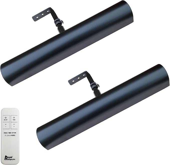 Royal Designs, Inc. Cordless Remote Control LED Picture Light, Dimmable with Timer Function, Black, 16.75 Inches, 2 Pack