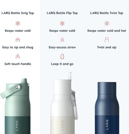 LARQ Bottle Swig Top 34oz - Insulated Stainless Steel Water Bottle With Built-In Silicone Handle | BPA Free | Reusable Water Bottle for Sports, Gym, and Travel, Eucalyptus Green