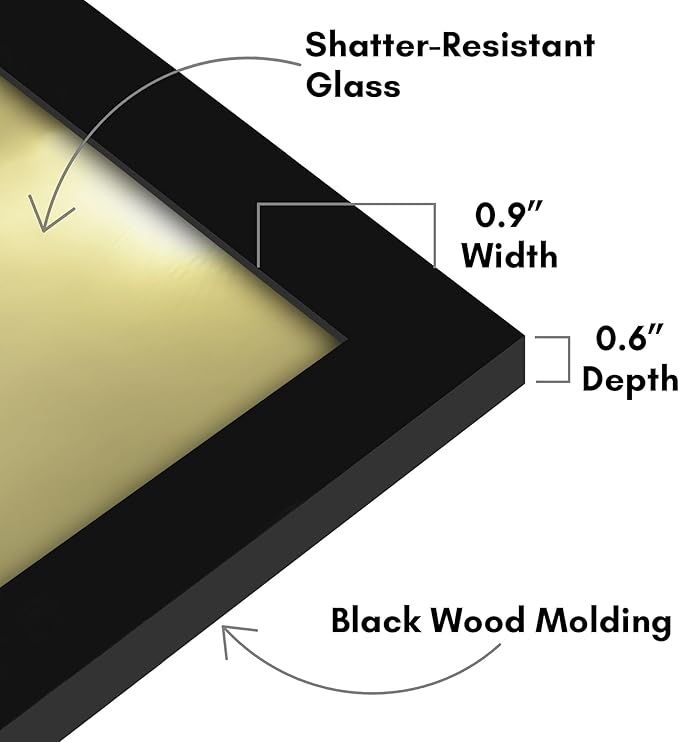 Americanflat 18x12 Picture Frame with Shatter-Resistant Glass - Signature Collection - Gallery-Style Frames Made of Engineered Wood - Photo Frame for Wall Display - Black