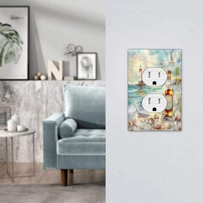 Outlet Covers Beach Ocean Lighthouse Seashells 1 Gang Duplex Light Switch Cover Decorative Switch Plates Electrical Receptacle Faceplate Wall Plate For Bed Room Living Room Decor