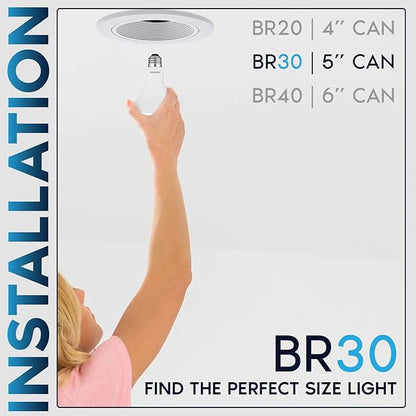 Luxrite 6-Pack BR30 LED Bulb, 65W Equivalent, 3500K Natural White, Dimmable, 650 Lumens, LED Flood Light Bulbs, 8.5W, Energy Star, E26 Medium Base, Damp Rated, Indoor/Outdoor - Living Room and Kitchen