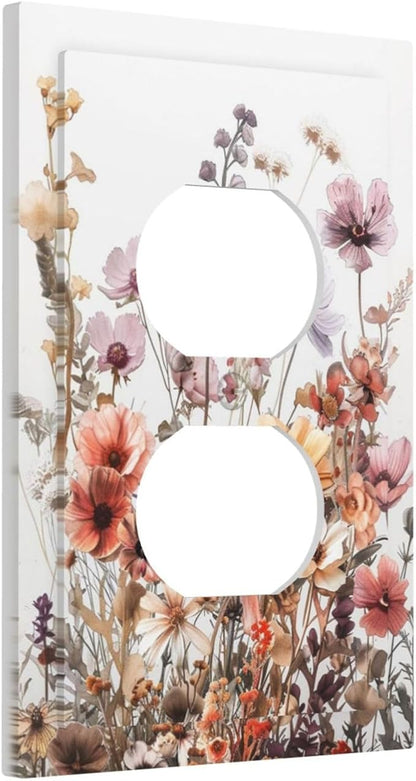 Boho Nursery Wildflower Flora Vintage Flower Outlet Covers 1 Gang Duplex Light Switch Cover Decorative Switch Plates Electrical Receptacle Faceplate Wall Plate for Bedroom Living Room Decor