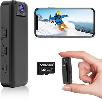 VSTARCAM 2K Mini Body Camera with Audio & Video Recording, Battery Powered POV Cam with 64G Card, Wearable Personal Portable Cameras Recorder DV, 180°Lens Rotatable with IR Night Vision for Security