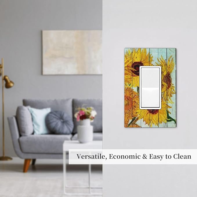 Decorative Outlet Covers Sunflowers Oil Paintings Wood Floral 1 Gang Single Rocker Light Switch Cover Plate Wall Plates Gfci Faceplate For Farmhouse Bed Room Decor