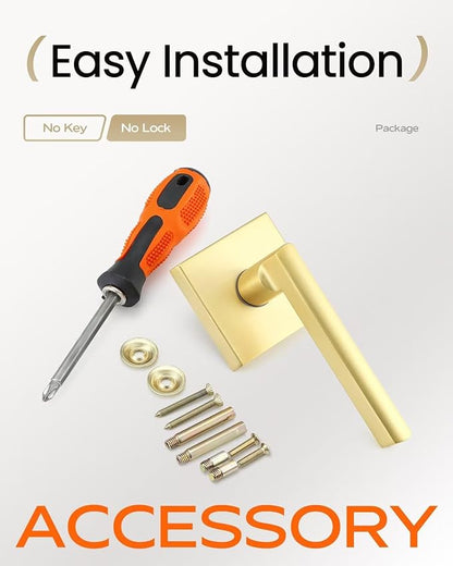Leydebong 6 Pack Heavy Duty Dummy Door Handle Interior Lever Set, Single Sided Gold Door Knob for Interior Doors, Right/Left Handing