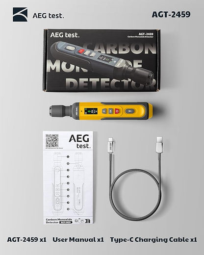 AGT-2459 Portable Carbon Monoxide Detector – Rechargeable, 0~1000PPM CO Detection with Visual & Audible Alarms, TFT Color Display for Home, Travel, Industrial, and Mobile Use – Yellow