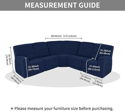 Easy-Going 100% Waterproof Recliner Cover, Stretch Couch Covers for Reclining Couches, Extra Large Sectional Sofa Slipcover, L-Shape Furniture Protector for Kids & Pets, 5 Seater, Navy