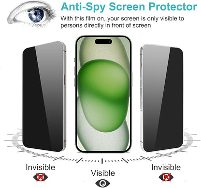PEHAEL 2+2Pack for iPhone 15 Plus Privacy Screen Protector with Camera Lens Protector Full Coverage Anti-Spy Tempered Glass Film 9H Hardness Easy Installation Bubble Free [6.7 inch]