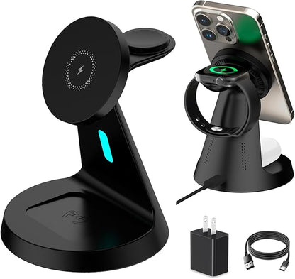 Wireless Charger Compatible with Mag-Safe,3 in 1 Charging Station for iPhone17/16/15/14/13/12 Series, Apple Watch,AirPods,15W Fast Charging (USB-C Adapter Included)