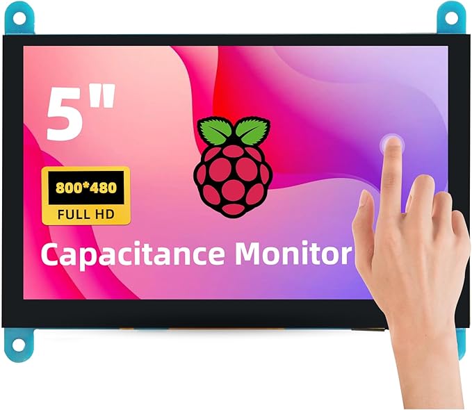 5'' Raspberry Pi Monitor, Capacitive Touchscreen Monitor 800x480 HDMI IPS Screen for Raspberry Pi 5 4 3 2 Zero BB, Driver-Free