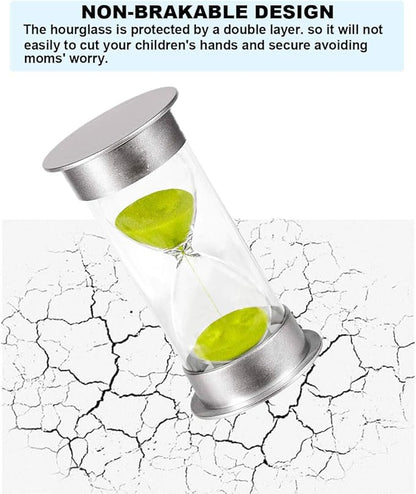 Hourglass Sand Timer 45 Min, Plastic Clock, Silver Watch - Glass Sandglass for Kids, Games, Classroom, Kitchen, Decoration (Green Sand)