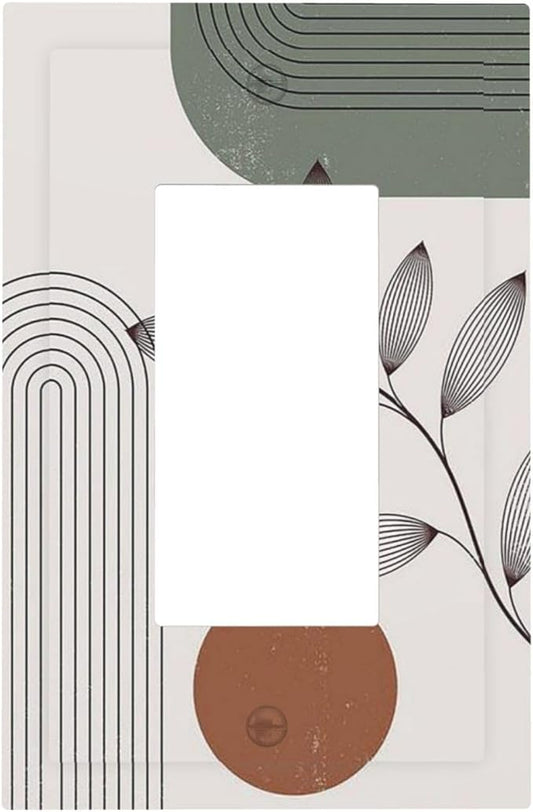 Decorative Outlet Covers Sage Green Boho Nature Art Minimalist Geometric Plant 1 Gang Single Rocker Light Switch Cover Plate Wall Plates GFCI Faceplate for Bedroom living Room Decor