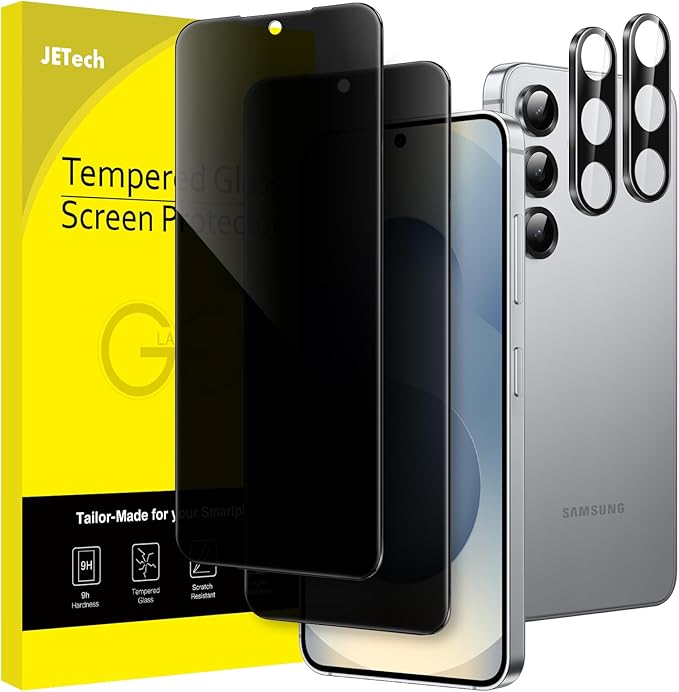 JETech Privacy Screen Protector for Samsung Galaxy S25 5G with Camera Lens Protector, Anti-Spy Tempered Glass Film, Fingerprint ID Compatible, 2-Pack Each