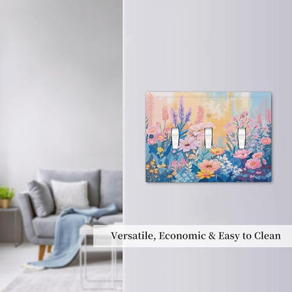 Decorative Light Switch Cover Plate Colorful Watercolor Flowers Wildflower Plants 3 Gang Wall Plate Triple Toggle Switch Plate Covers Electrical Outlet Cover for Bathroom Home Decor
