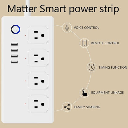 XENON Matter Smart Power Strip, Surge Protector,Support Apple HomeKit, Alexa, Google Home with Schedule Timer, App & Voice Control,5 Ft Extension Cord with 4 Smart Outlets and 4 USB Ports