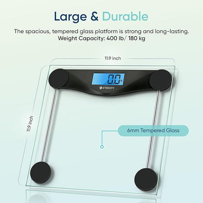 Etekcity Digital Body Weight Bathroom Scale, Large Blue LCD Backlight Display, High Precision Measurements, 6mm Tempered Glass, 400 Pounds, Black