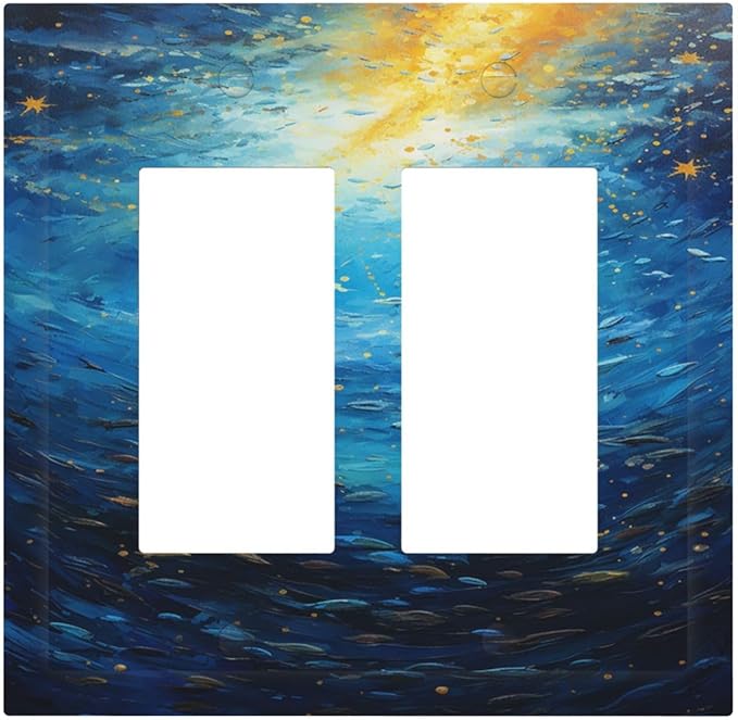 Decorative Outlet Covers Dream Ocean Underwater World Fish Shoal 2 Gang Double GFCI Rocker Electrical Wall Panels Light Switch Cover Plate for Kids room Nursery Decor
