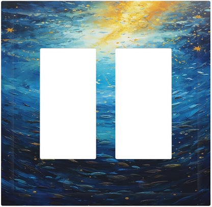 Decorative Outlet Covers Dream Ocean Underwater World Fish Shoal 2 Gang Double GFCI Rocker Electrical Wall Panels Light Switch Cover Plate for Kids room Nursery Decor