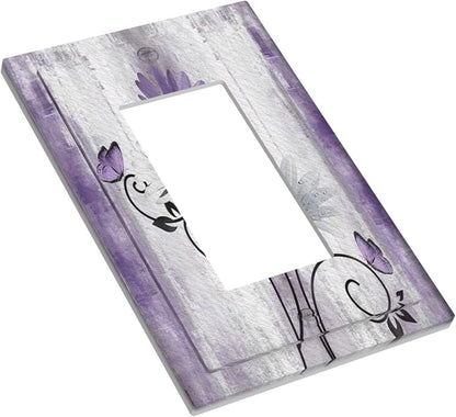 Decorative Outlet Covers Rustic White Purple Daisy Floral Flower 1 Gang Single Decora GFCI Device Light Switch Covers Plate 1 Rocker Wall Plate Jumbo Switch Cover Plate for Home Decor
