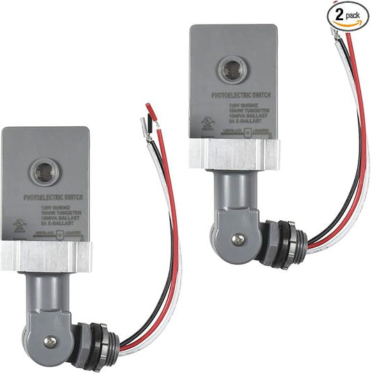 HQRP 2-Pack Photocell Thermal Type Light Sensor Stem and Swivel Mount Dusk to Dawn Hardwired Switch Photoelectric Control for Barn Lights Outdoor, Back Yard Lightening, Outdoor Lighting, etc.