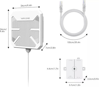WAVLINK AX3000 Outdoor WiFi 6 Extender, Dual Band Long Range WiFi Repeater/Wireless Access Point/Router with PoE/ 3KM PtP Transmission, IP67 Waterproof, Supports Up to 256 Devices for Camping, Farm