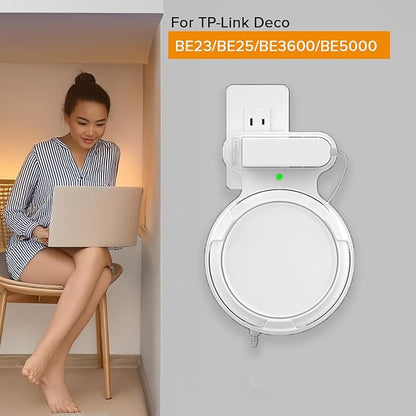 Wall Mount Bracket for TP-Link Deco BE23/BE25/BE3600/BE5000 Mesh WiFi 7 System Network and Power Cord Management Space-Saving TP-Link WiFi 7 Router Wall Mount Bracket (White-2Pack,White)
