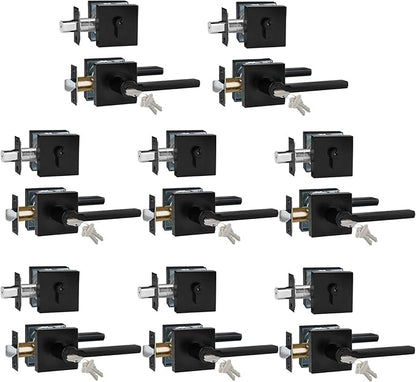 Keyed Entry Door Handle with Single Cylinder Deadbolt, Keyed Alike(Same Keys Only Per Set) Front Door/Exterior Door Lever Lockset, Matte Black, 8 Sets of Locks with 8 Sets of Different Keys