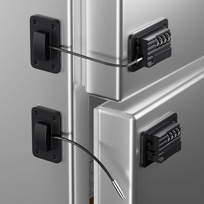 Refrigerator Lock, Heavy Duty Fridge Locks for Kids, Freezer Lock with Combination for Refrigerator Drawer Cabinet Safety, Easy to Install No Keys Needed Black, 2 Packs