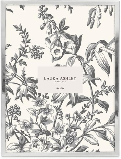 Laura Ashley 5x7 Silver Flat Metal Picture Frame (Vertical & Horizontal) w/Two-Way Easel Stand, Black Velvet Backing, Wall-Mountable, Made for Tabletop, Desk, Wall Display, Home Décor (5x7, Silver)
