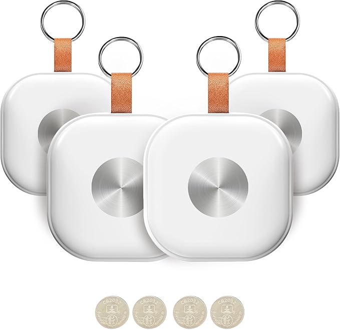 Tracker Tags 4 Pack, Luggage Tracking Tags Compatible with Find My APP (iOS Only), Key Finder Locator with Sound, Air Tracker Item Finder for Keys, Bags, Suitcases and More, White