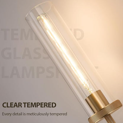 19.5" Knurled Brass Wall Sconces Set of 2, Gold Bathroom Vanity Light Fixtures with Clear Glass Tube, Modern Lamp Lighting for Bedroom, Living Room, Hallway, Staircase, Mirror, Kitchen