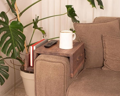 Wooden Couch Arm Tray – Sofa Armrest Table with Book & Magazine Holder, Perfect for Coffee & Remote Control, Solid Wood (London)