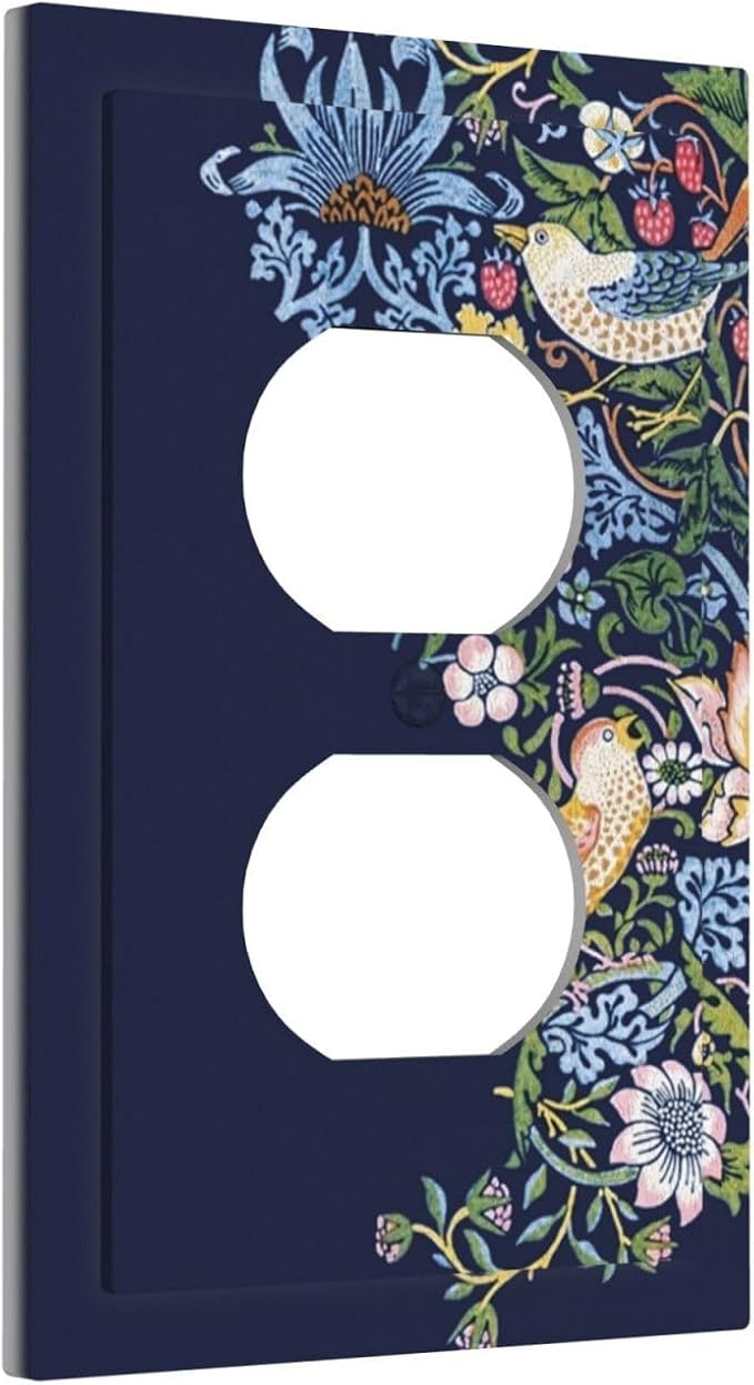 Decorative Outlet Covers Vintage Blue Morris Strawberry Thief Bird Flower 1 Gang Duplex Light Switch Cover Plate Wall Plates for Electrical Outlets Switchplate Faceplate