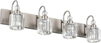 Ralbay 4-Light Crystal Vanity Light for Bathroom Brushed Nickel Modern Bathroom Light Fixtures