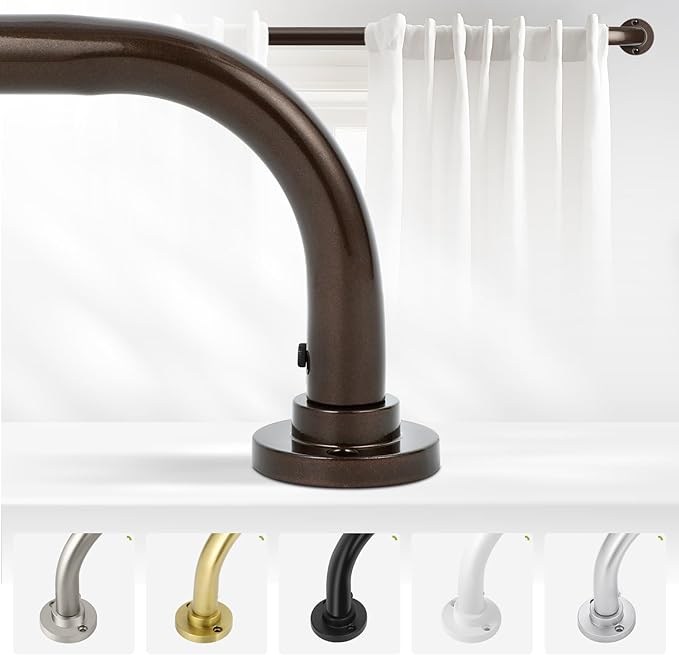 Bronze Wrap Around Curtain Rods 28 to 48 Inch:Blackout Heavy duty Adjustable Window Curtain Rod for Bedroom,Industrial Darkening Curved French Metal Single Drapery Rods Set Easy Install,Brown