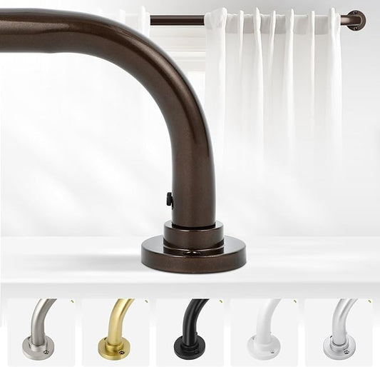 Bronze Wrap Around Curtain Rods 28 to 48 Inch:Blackout Heavy duty Adjustable Window Curtain Rod for Bedroom,Industrial Darkening Curved French Metal Single Drapery Rods Set Easy Install,Brown