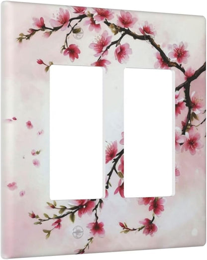 Branch with Pink Flowers Dual Outlet Covers Wall Plate 2 Gang Rocker Decora Decorative Switchplate Electrical Faceplate GFCI Light Switch Covers for Farmhouse Living Decor