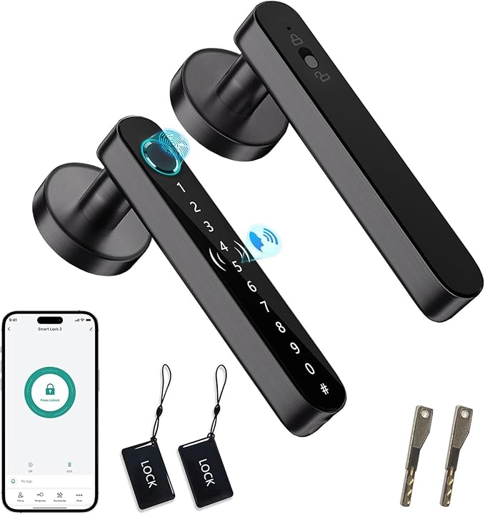 Fingerprint Door Lock Smart Voice Guidance Door Knob with Keyless Entry,Door Locks for Bedrooms,Home Hotel Office Apartment Rental House Fingerprint Door Knob,Easy to Install (Black)