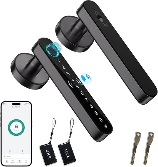 Fingerprint Door Lock Smart Voice Guidance Door Knob with Keyless Entry,Door Locks for Bedrooms,Home Hotel Office Apartment Rental House Fingerprint Door Knob,Easy to Install (Black)