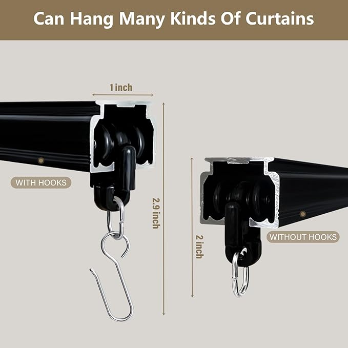 Ceiling Curtain Tracks,Curtain Track Wall Mount,Track Curtains Rod Ceilings Mount Heavy Duty Ceiling Tracks for Curtains Room Divider Rod with Hooks,Black 3-18ft