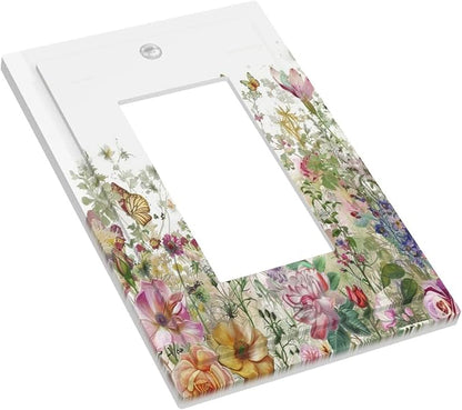 Decorative Outlet Covers Boho Wildflower Colorful Floral Butterfly 1 Gang Single Rocker Light Switch Cover Plate Wall Plates Gfci Faceplate For Bed Room Living Room Decor